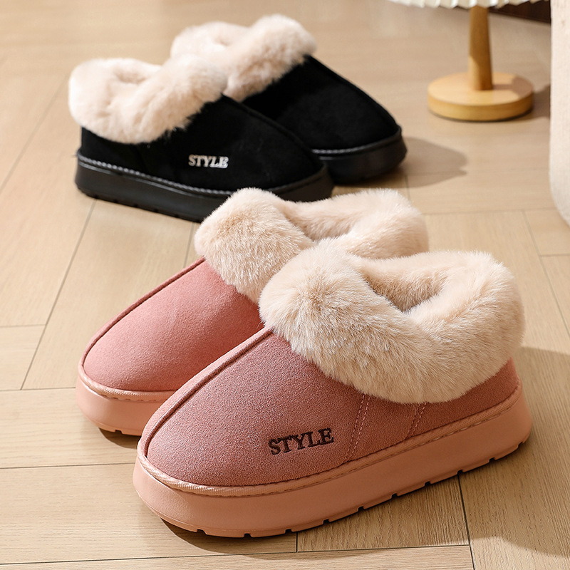 Warm Confinement Slippers EVA Non-Slip Snow Boots Thick Suede Cotton Slippers for Winter Home