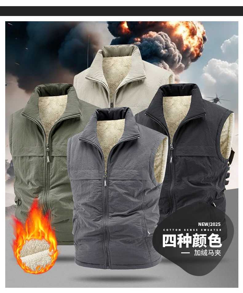 Mens New Winter Thickened Fleece Cotton Warm Vest Mens Outdoor Windproof Sleeveless Vest Stand Collar Sports Vest JacketG251218