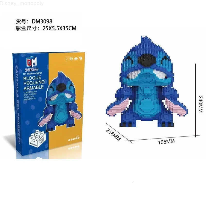 Disney Kawaii Angry Stitch Micro Building Blocks DIY Vacation Reading Stitch Model Mini Diamond Brick Figures Toy For Kids Gift H251218