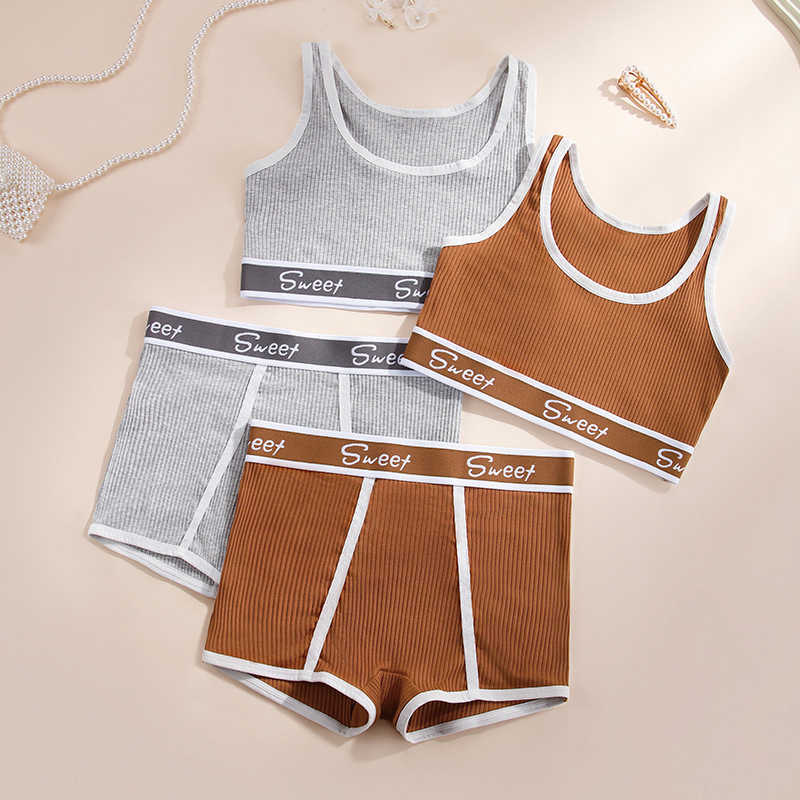 European and American sexy girl fitness pure cotton women's underwear wide-edged letter sports bra mid-waist briefs bra set L251218