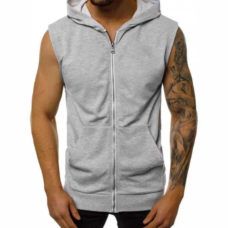 Fashionable Wear for Mens Summer Thin Fashion Fitness Sports Sleeveless Vest Hooded Cardigan JacketG251218