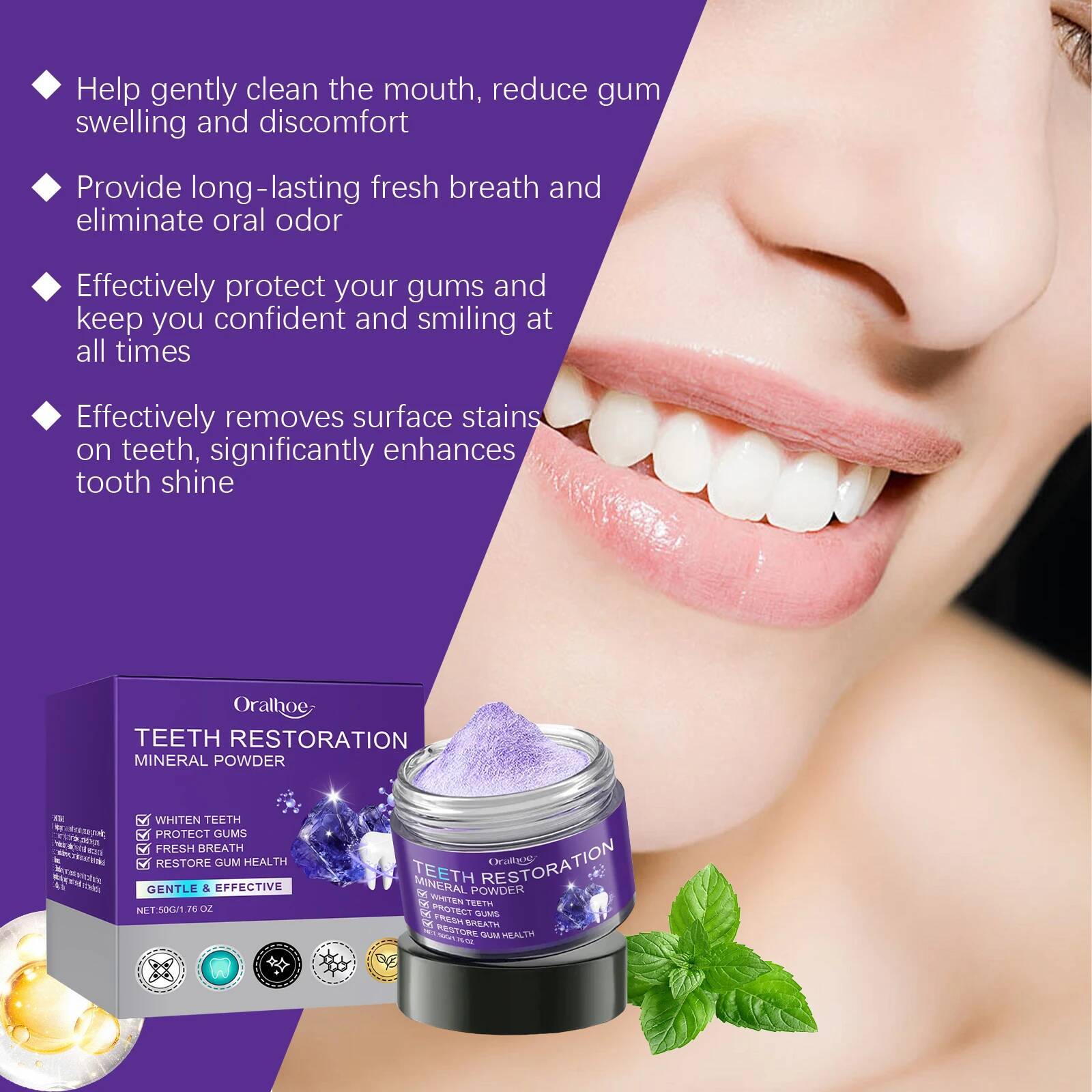Bestseller Purple Whitening Powder Toothpaste Brighten Yellow Teeth Remove Tooth Stain Fresh Breath Dental Cleaning Oral Care Product ddmyHappy