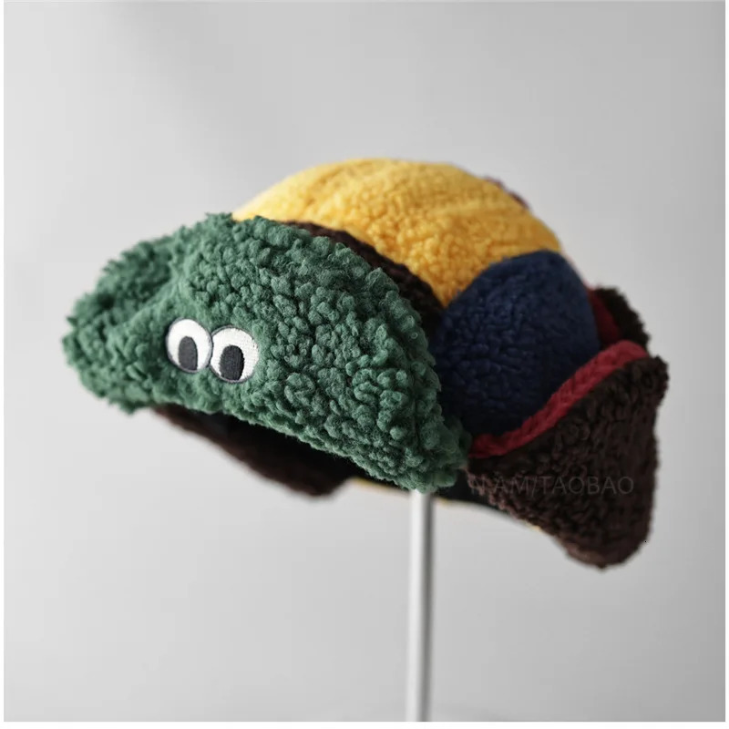 Cute Big Eye Lamb Wool Color Blocked Baseball Caps For Men Wome Mtze Fr Winter Furry Hats With Ears Protection 251217
