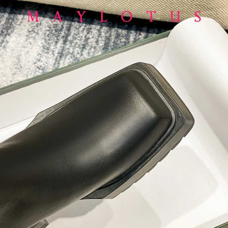 Chelsea Boots Women Cow Leather Square Toe Fashion Slip On Thick Block Heel Ladies Flat Shoes Winter Ankle Boots H260526