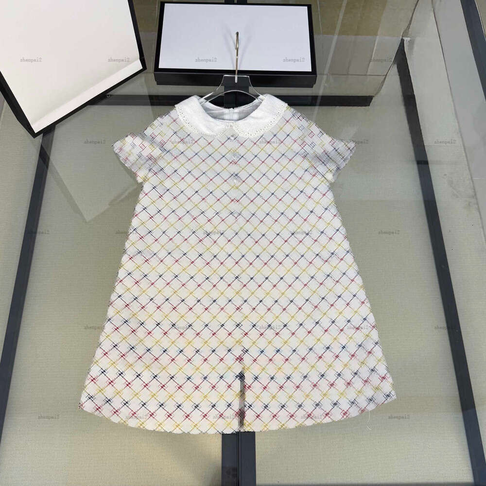 Luxury Doll collar girls dress Color printing Princess dress kids designer clothes Summer partydress baby skirt A014X01N011-a