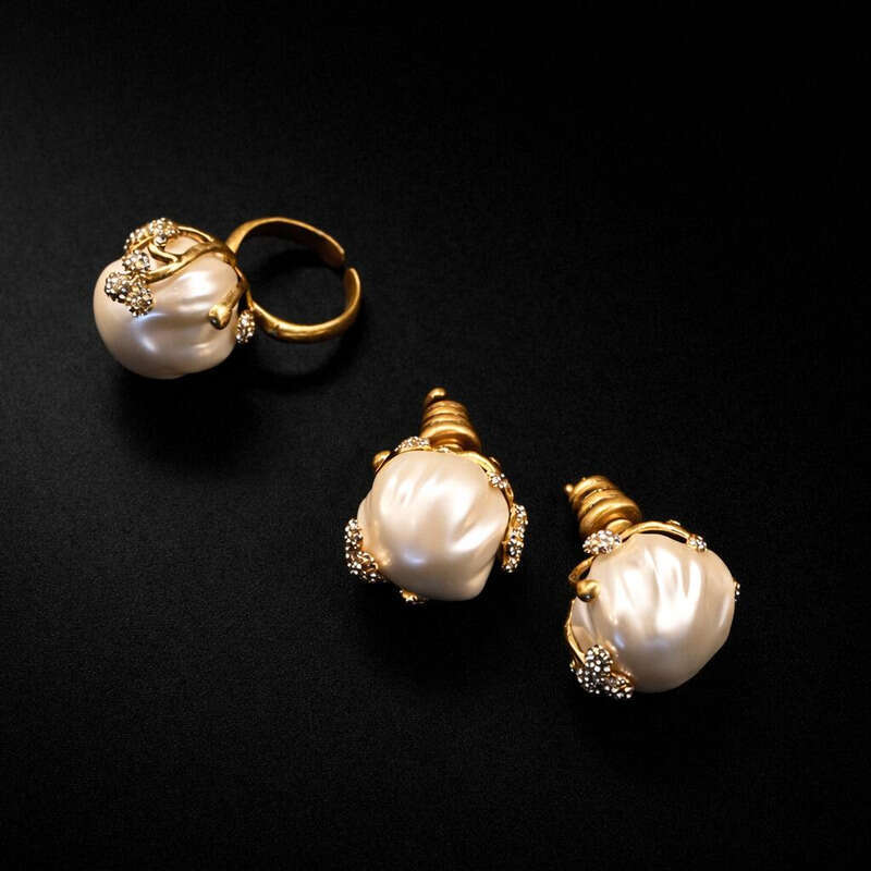 2026 Vintage Baroque Pearl Bud Earrings Ring Set: 18K Gold-Plated Brass + Crystal, High-Quality Budget-Friendly Daily Wear & Ideal Valentine's Gi