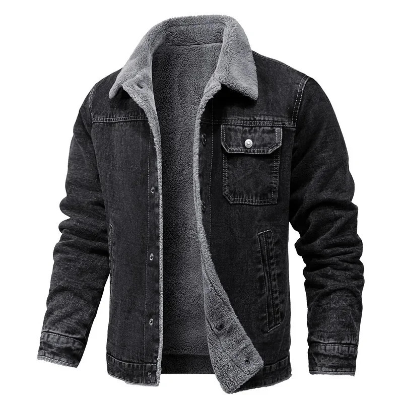 Men Winter Black Denim Jackets Fleece Warm Coats Good Quality Male Casual Winter Jackets Outwear Casual Coats Winter Clothes 4XL 251217