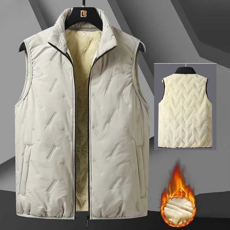 Winter Mens Cashmere Vest Windproof Lambswool Sleeveless Jacket Fleece Parka Vest Coat Men Versatile Outdoors Thicken WaistcoatG251218