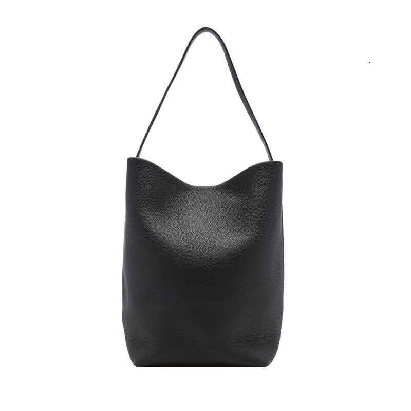 THE R LOGO Genuine Leather Large Capacity Bucket Lychee Grain Cowhide Commuter Tote Single Shoulder Handbag Casual Bag For Women