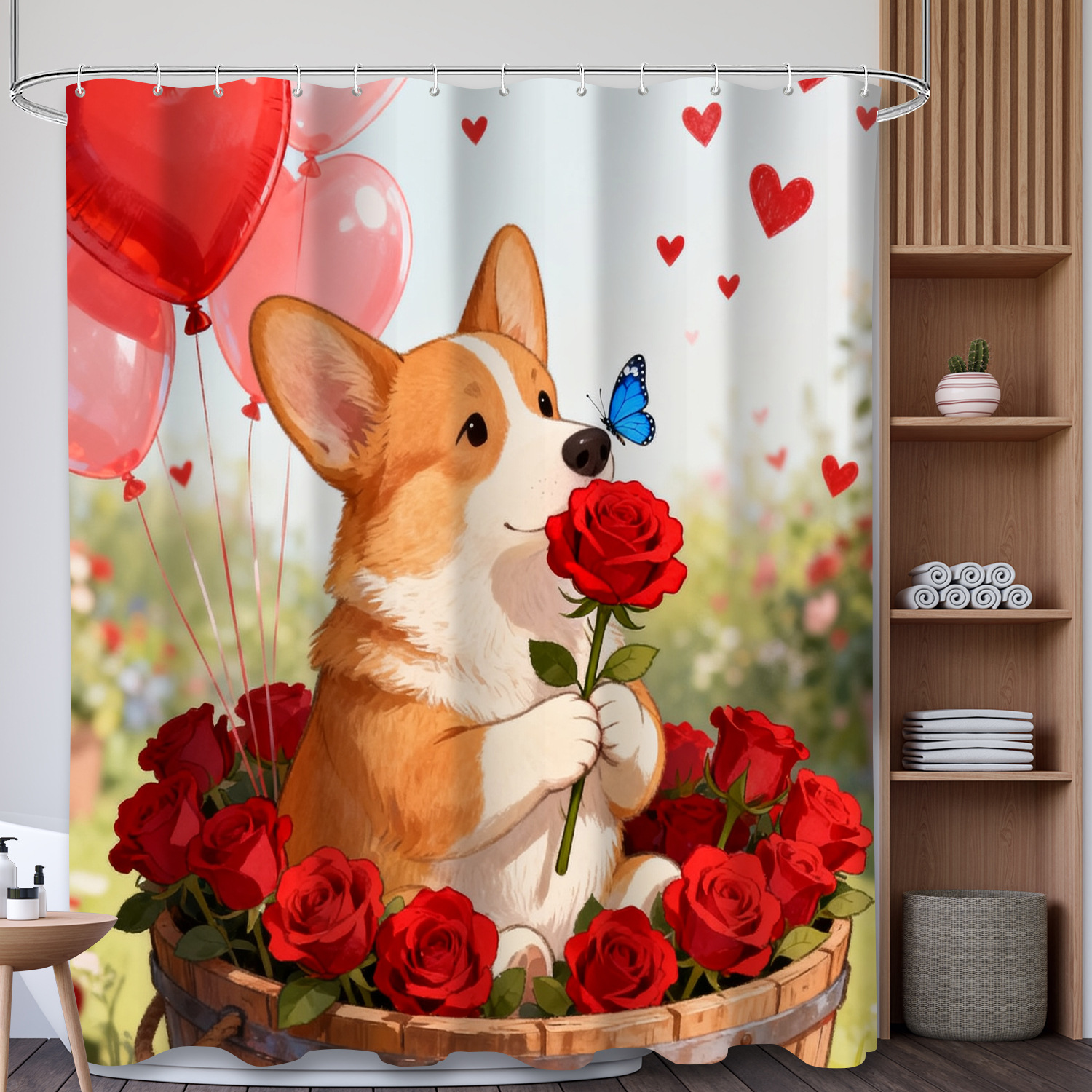 YL-37985 Cute Animal Shower Curtain for Valentine's Day, 3D Digital Printed Polyester Shower Curtain, No Need for Drilling