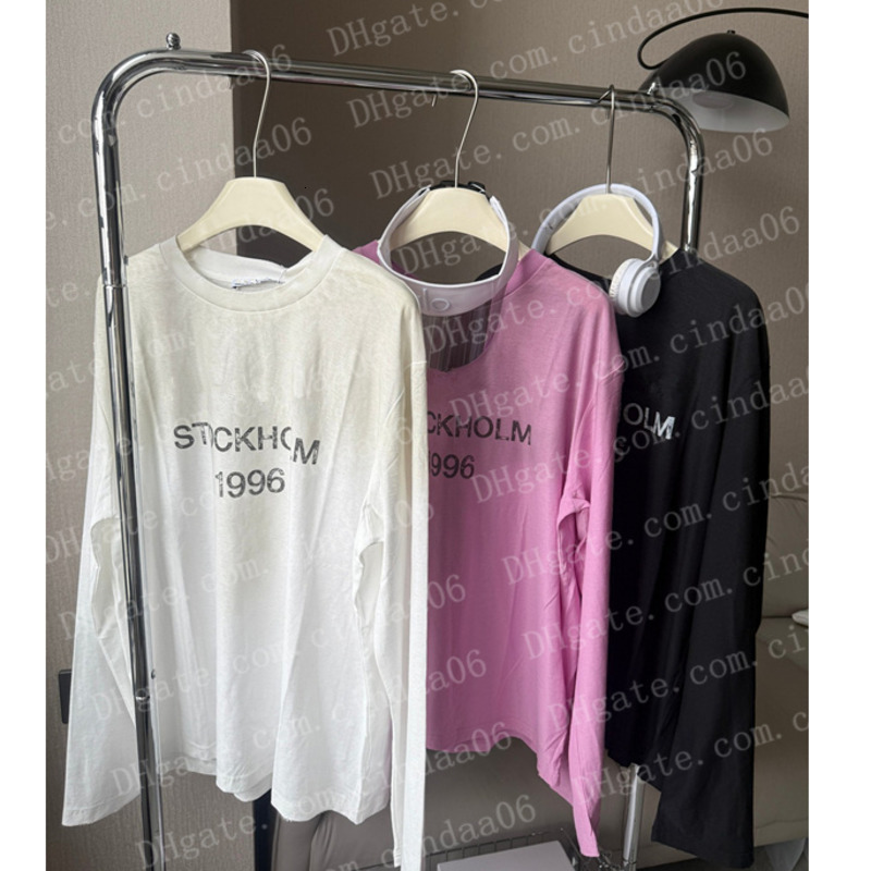 Designer Women's T-Shirts Letter Print Washed Vintage Tee Long Sleeve T shirt Casual Fashion Men Women Graphic T-shirt