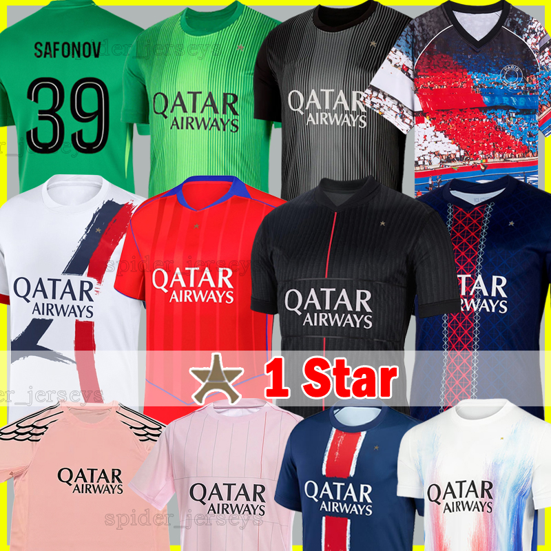 4XL 2025 2026 D.DOUE PSGES 1 Star Soccer Jerseys O.DEMBELE N.MENDES VITINHA JOAO NEVES 24 25 26 B.BARCOLA HAKIMI Goalkeeper Player Version Men Uniforms Kids Kits Sets