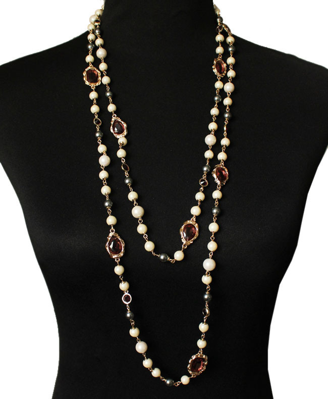 GG Natural Lanvendar Purple Pearl Crystal Gold Plated Glass Connector Chain Lone Necklace Handmade For Women 240518