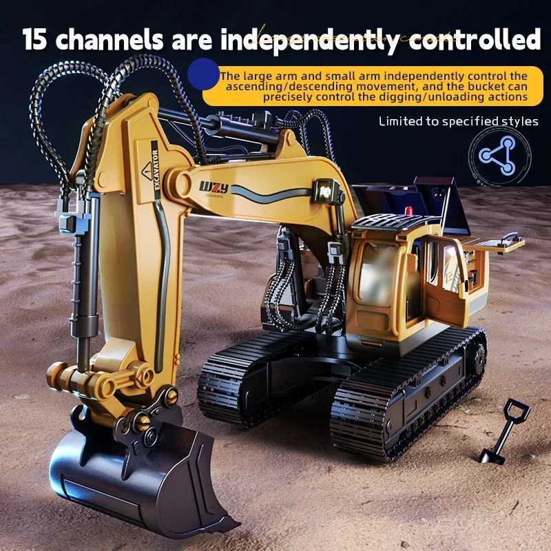 RC Car 12/13/15Ch Excavator Alloy CHIldrens Engineering Vehicle Toy Floor Steering Wheel Remote Controlled Toys for Boys G251218
