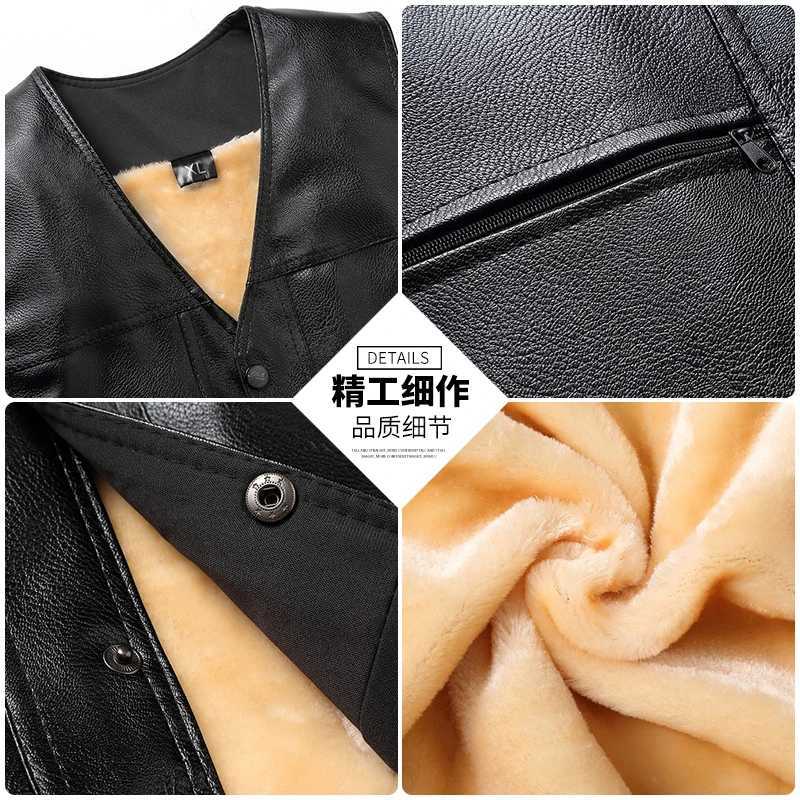 2025 Winter Men Thick Warm Fleece Leather Vest Coat Male V-Neck Single Breasted Vest Casual Male Clothing OuterwearG251218