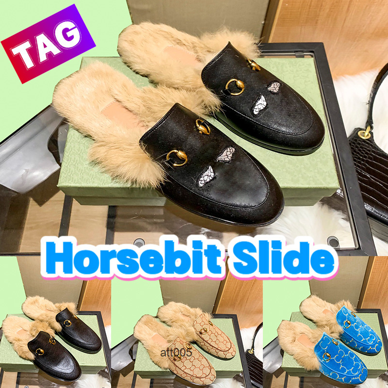 horsebit slippers princetown embroidered women loafers mules black leather wool slide plush warm slides fu gg gucciis guccis 9DI9 IOCY