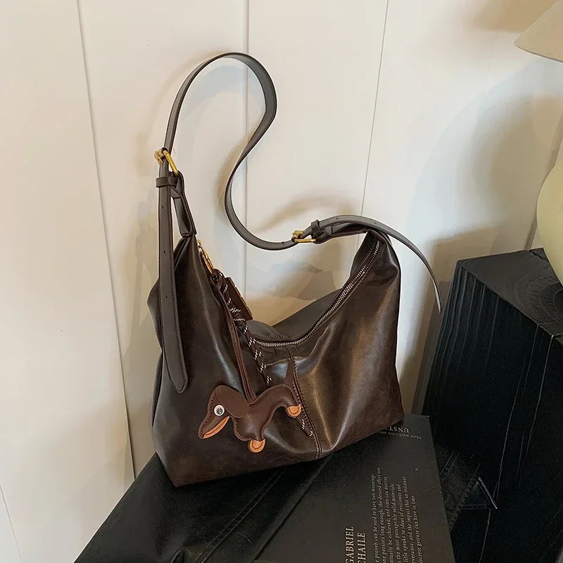 Large Capacity PU High Quality Crossbody Bag Zipper Solid Color Simple Fashion Handbag Soft Shoulder Bag 251216