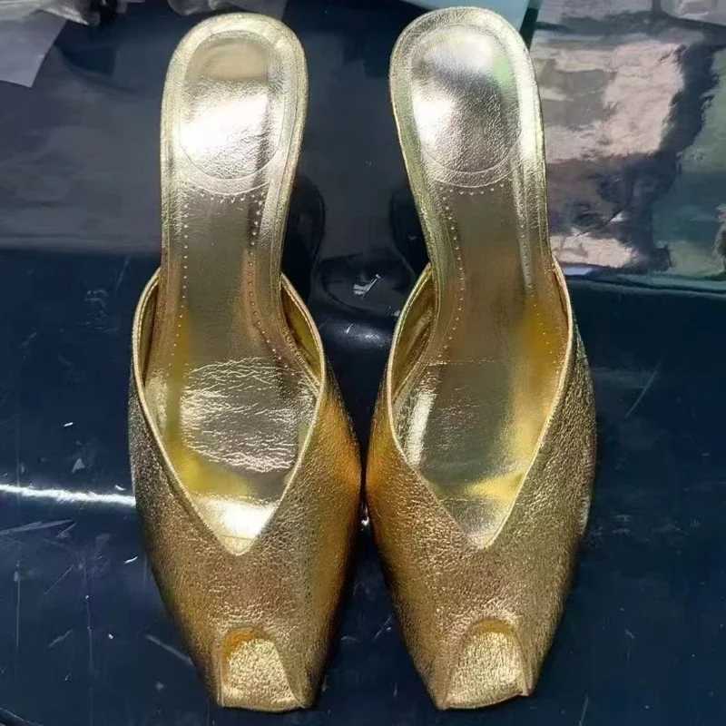 Gold Slippers Woman Sexy Peep Toe Slide Sandals Elegant Thin High Heels for Ladies Luxury Designer Shoes Sandalias De Mujer Z251218
