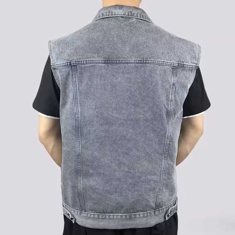 High end retro denim vest mens sleeveless lapel vest vest multi pocket workwearG251218