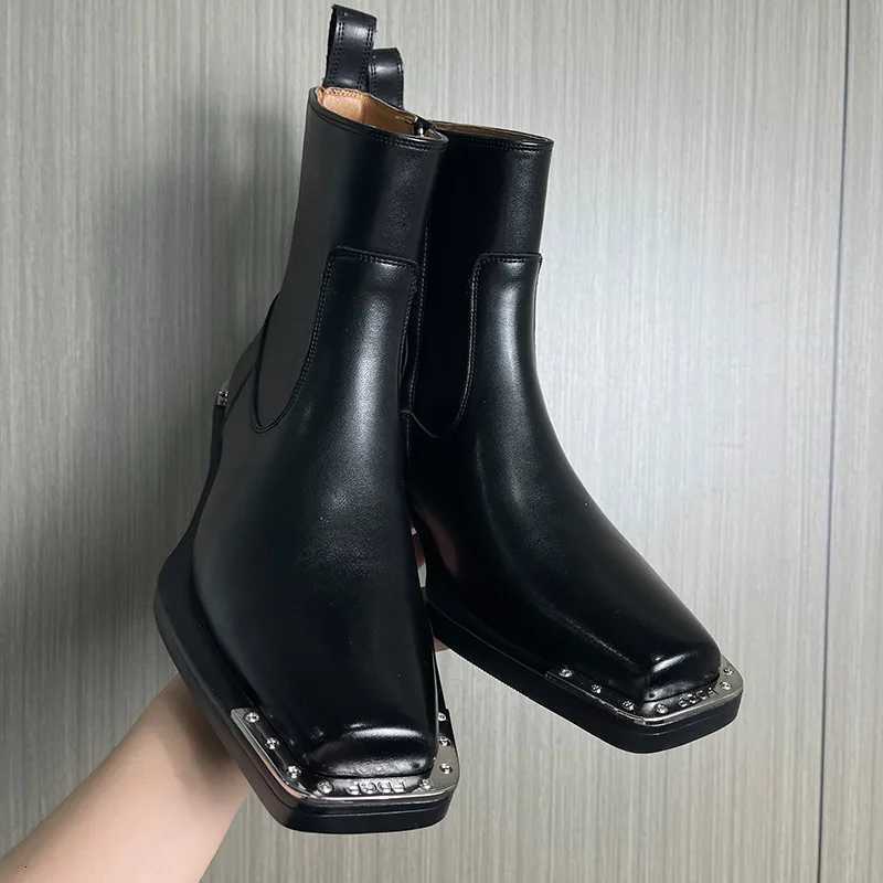 Elegant Mens Leather Boots Luxury Handmade Quality Autumn British Style Slip on Fashion Black New Ankle Social Shoes Man Z251218