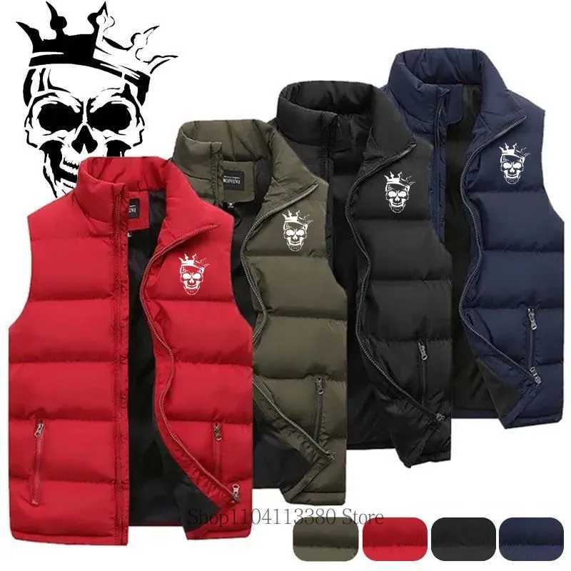 New Men Clothing Skeleton Printed Vest Autumn Winter Casual Fashion Mandarin Collar Zipper Sleeveless Warm Jacket Vest CoatG251218