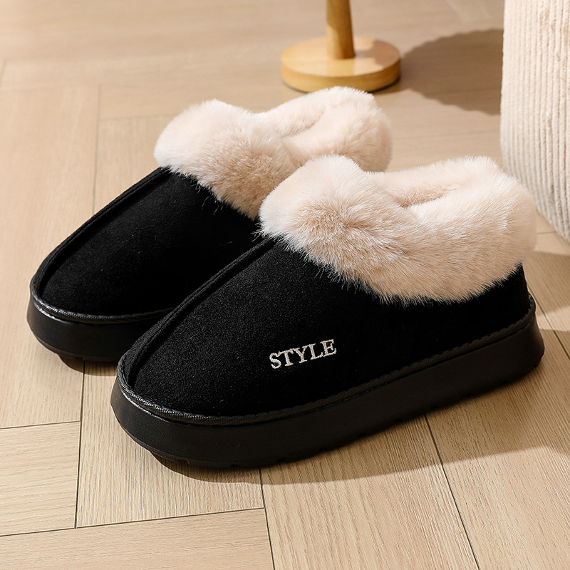 Warm Confinement Slippers EVA Non-Slip Snow Boots Thick Suede Cotton Slippers for Winter Home