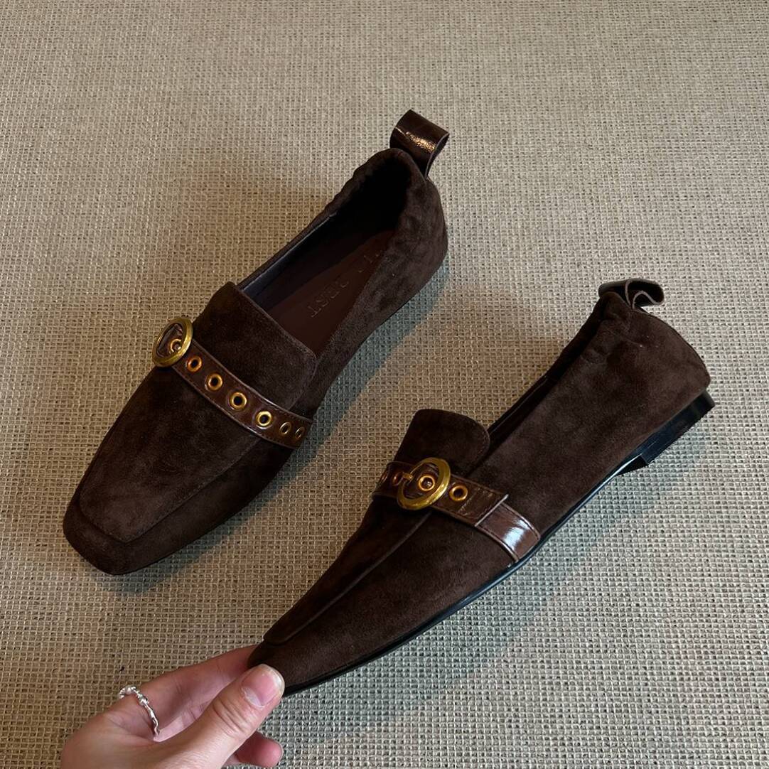 Free Shipping 2026 Designer New Women Elegant Suede Loafers Fashion Versatile Comfort Square Toe Dress Shoes Black Brown