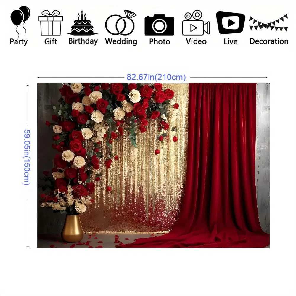 1pc flower red curtain background banner suitable for wedding party decoration photography background garden decoration X251218