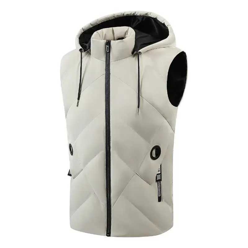 Mens Down Cotton Vest Plus Size Hooded Jacket Youth Slims Smooths Silhouette Warm Cotton Thickened Detachable Hat Vest CoatsG251218