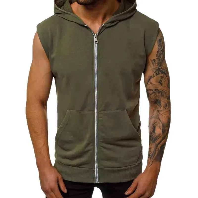 Fashionable Wear for Mens Summer Thin Fashion Fitness Sports Sleeveless Vest Hooded Cardigan JacketG251218