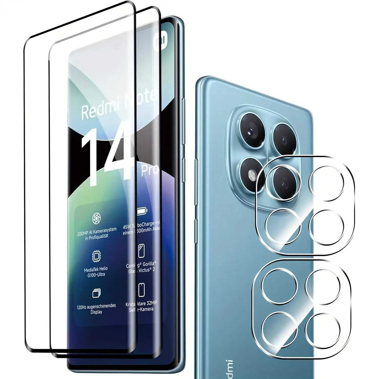 4-Pack for Redmi Note 14 Pro 4G 5G 2-Pack Tempered Glass Screen Protector Curved HD 2-Pack Camera Lens Protective Film G251218