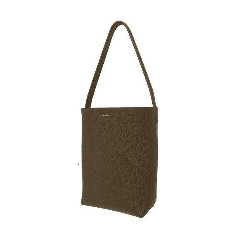 THE R LOGO Genuine Leather Large Capacity Bucket Lychee Grain Cowhide Commuter Tote Single Shoulder Handbag Casual Bag For Women