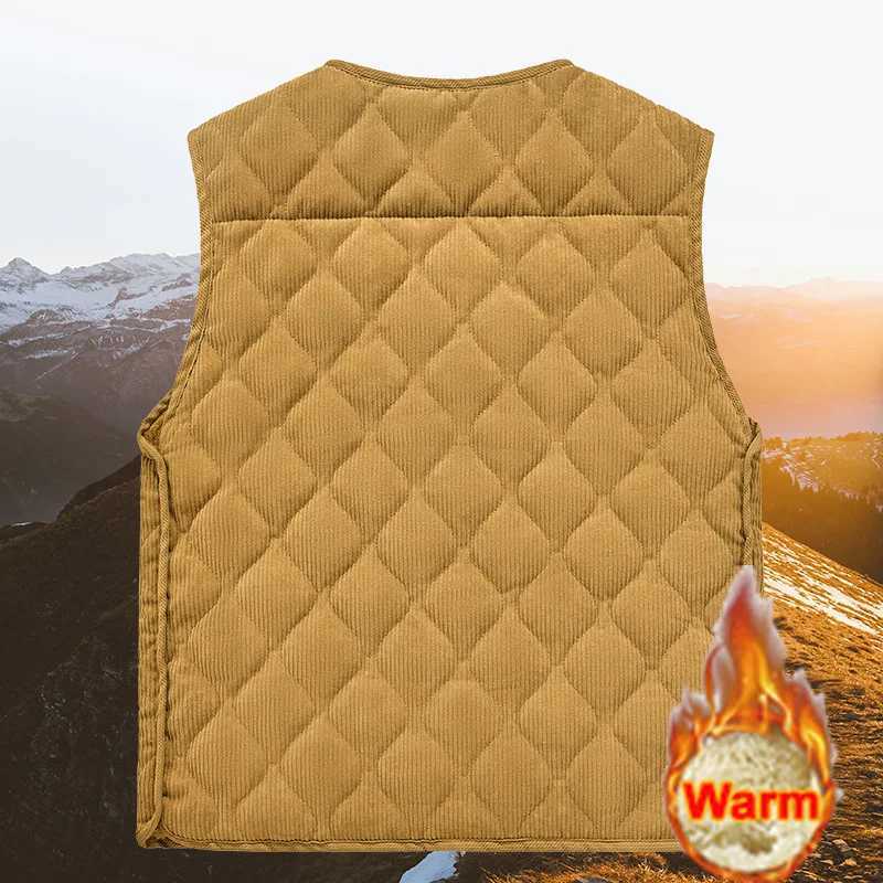 2025 New in Padded Vest Men Zipper Winter Thick Warm Corduroy Sleeveless Jacket Male Autumn Casual Waistcoat Golf Work Wear CoatG251218