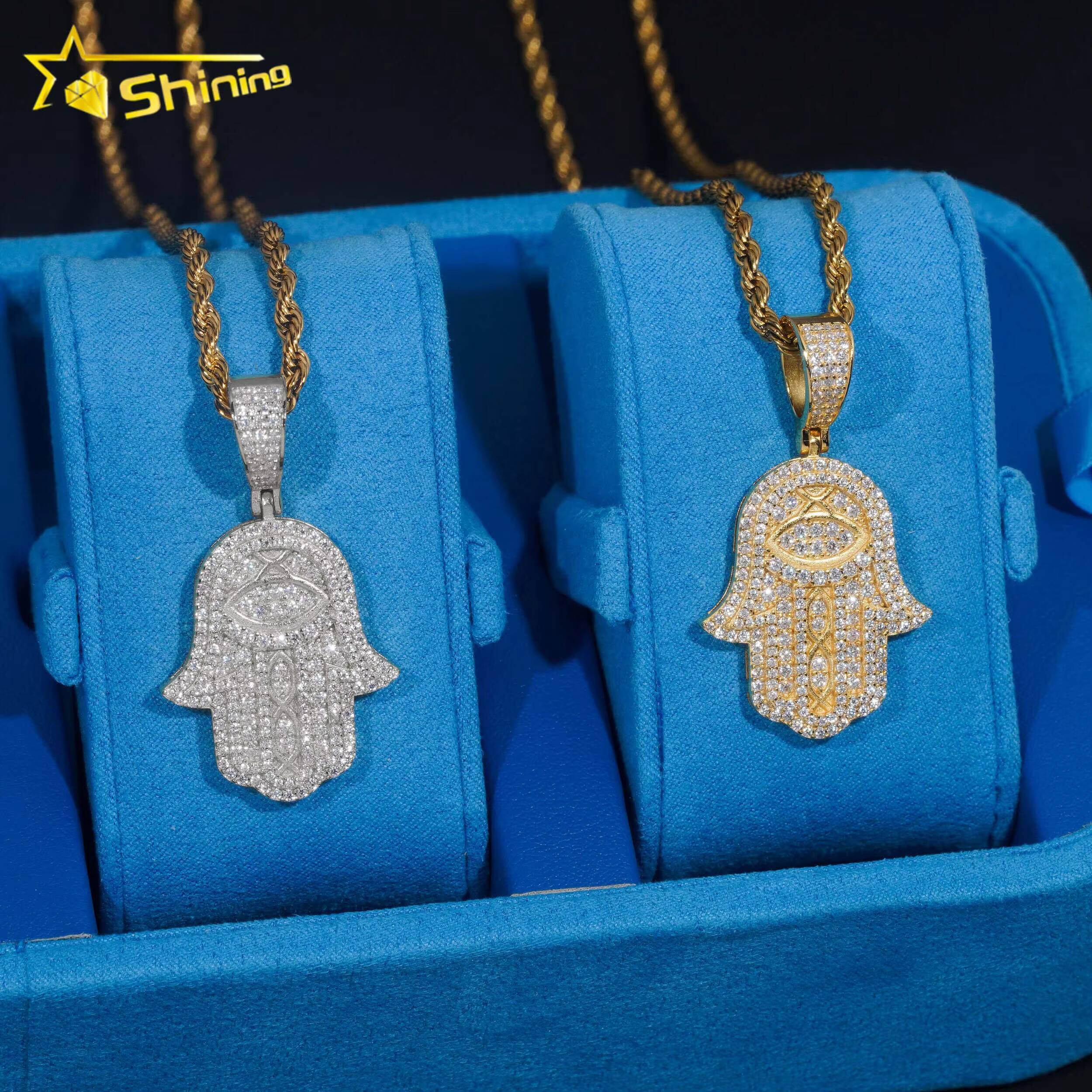 Promotion Price Pass Tester 925 Sterling Silver Fully Iced Custom Fine Jewelry Pendants Charms Hamsa Pendant