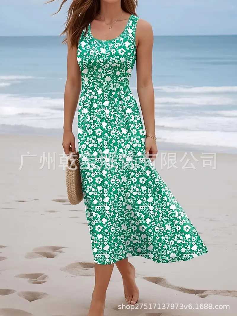 2025 New Arrival Women's Sleeveless Digital Print Casual Long Dress for European and American FashionX240912