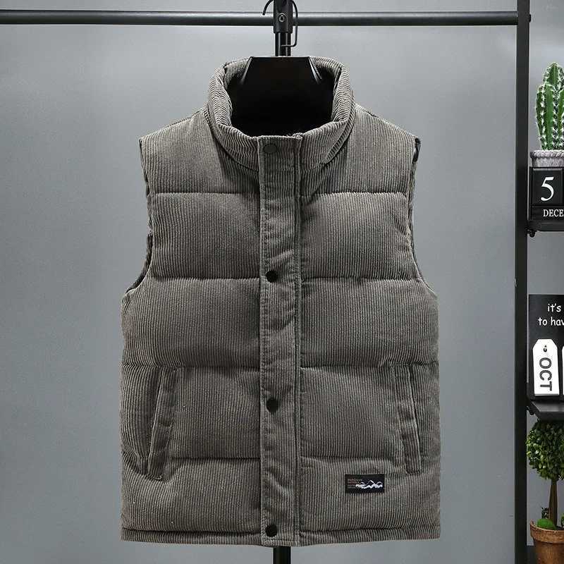 2025 New Vest Jacket Mens Autumn Winter Warm Coat Stand Collar Padded Waistcoat Corduroy Work Wear Male Clothes M-5XLG251218