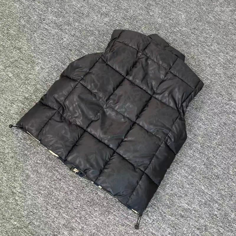 Men's Down Style Waistcoat Double Sided Wear Vest High Street Hip Hop Loose Camouflage Print Padded Jacket Men Women