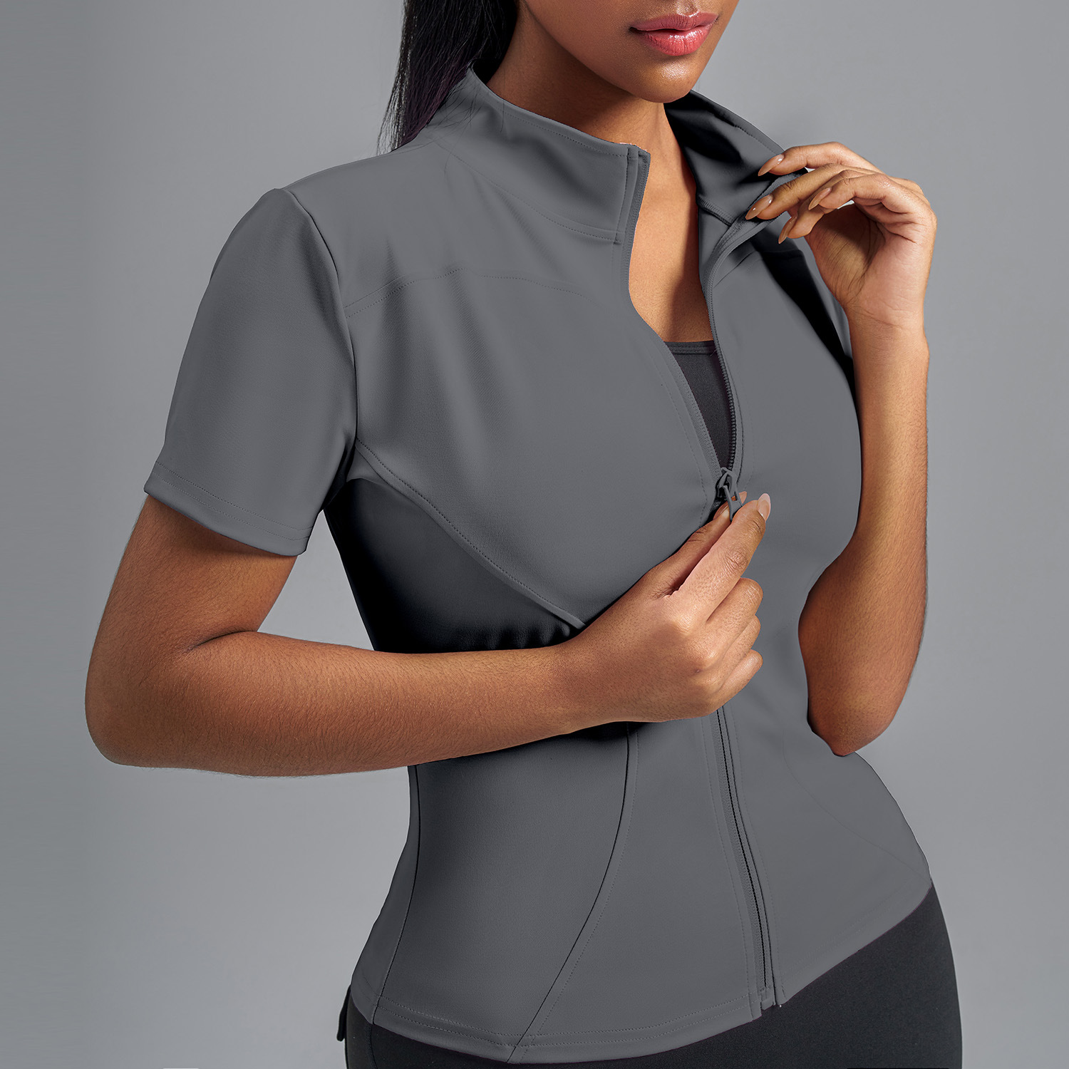 Women's High-Stretch Mock Neck Slim-Fit Yoga Short-Sleeve Jacket - Buttery Soft Feel for Gym Workouts & Athletic Training