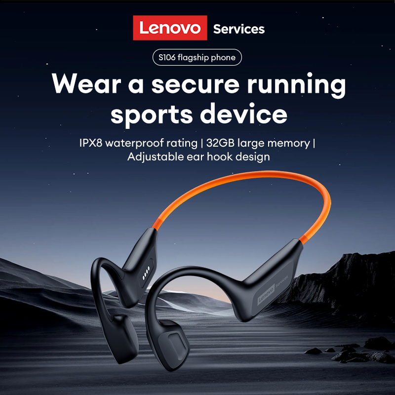 Lenovo S106 Bone Conduction Bluetooth Headphones IPX8 Waterproof Rating Long Battery Life Comfortable Stereo Sound Outdoor Sports Swimming Earphones