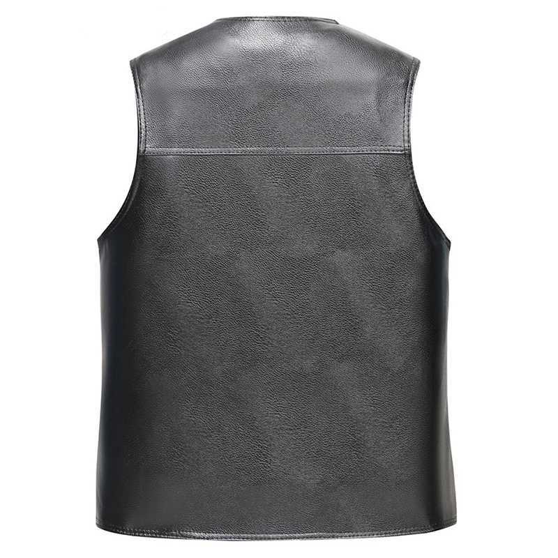 2025 Winter Men Thick Warm Fleece Leather Vest Coat Male V-Neck Single Breasted Vest Casual Male Clothing OuterwearG251218
