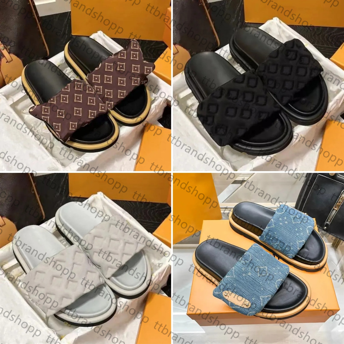 Black Sandals Pool Pillow Slide Slippers Flat Mules Sunset Designer Slippers Waterfront Embossed Mule Rubber Slide Beach Sandals Men Women White Orange 2026