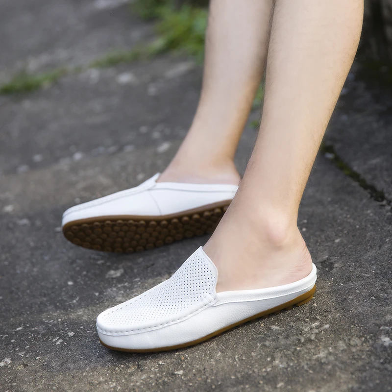 Summer Men Casual Loafers Fashion Breathable Genuine Leather Slippers Outdoor Light Mules Cool Half Shoes Italian Sandals 251217 - view 3