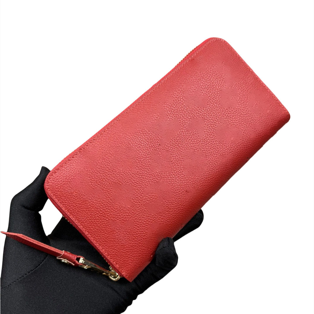 Genuine leather brand designer zipper embossed woman wallets fashion coin purse for girls