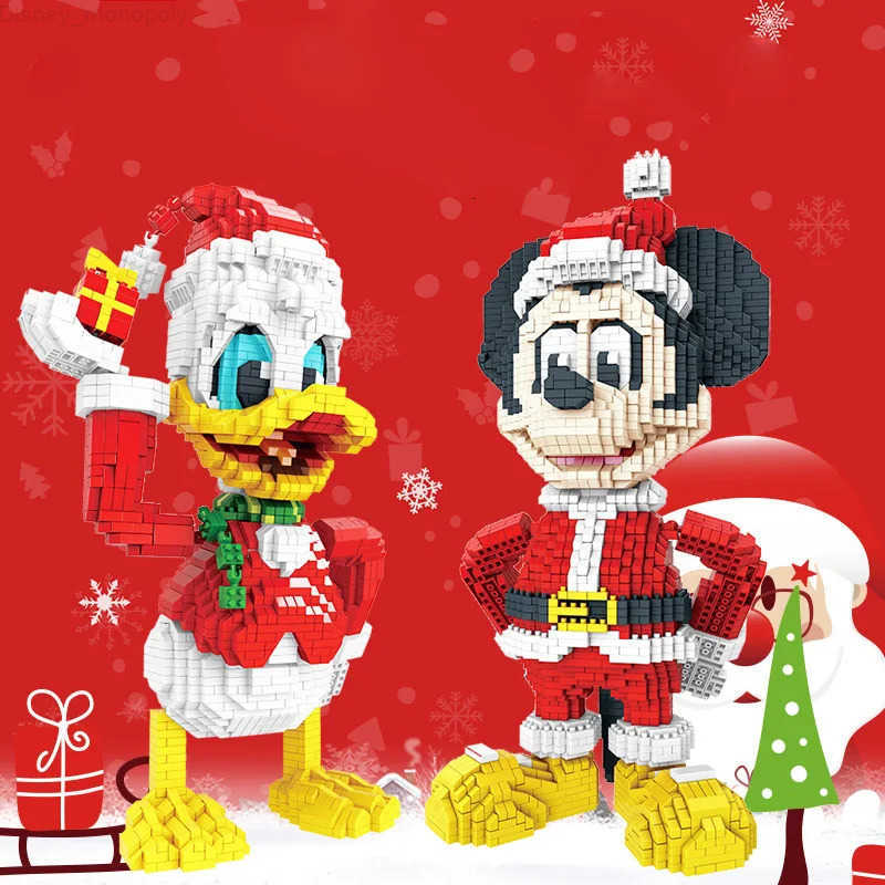 Disney Donald Duck Micro Blocks Christmas Mickey Mouse Figures Cartoon DIY Model Mini Bricks 3D Puzzle Toys For Kids Santa Gift H251218
