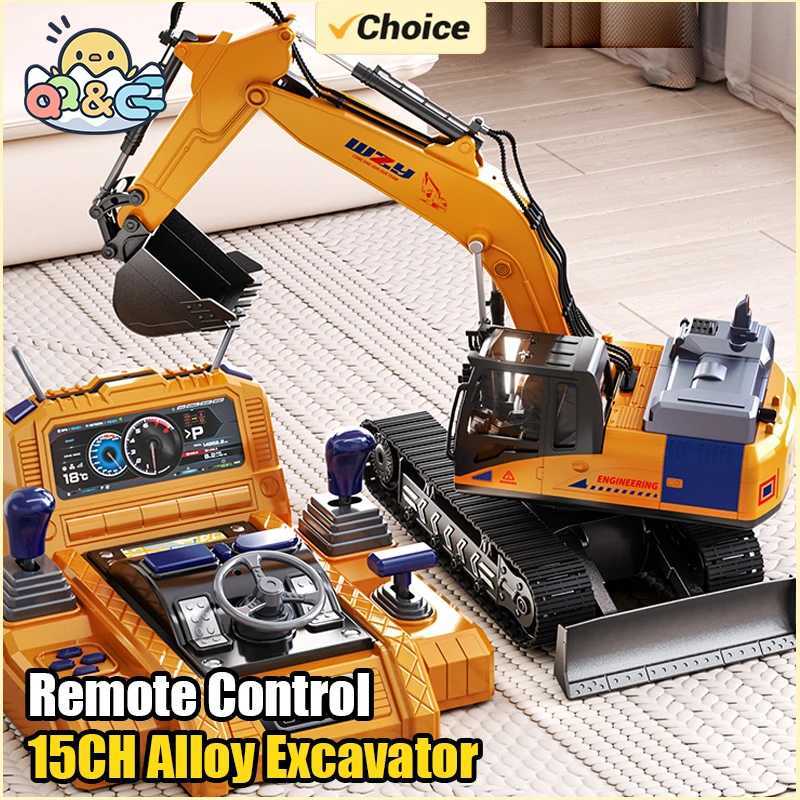 RC Car 12/13/15Ch Excavator Alloy CHIldrens Engineering Vehicle Toy Floor Steering Wheel Remote Controlled Toys for Boys G251218