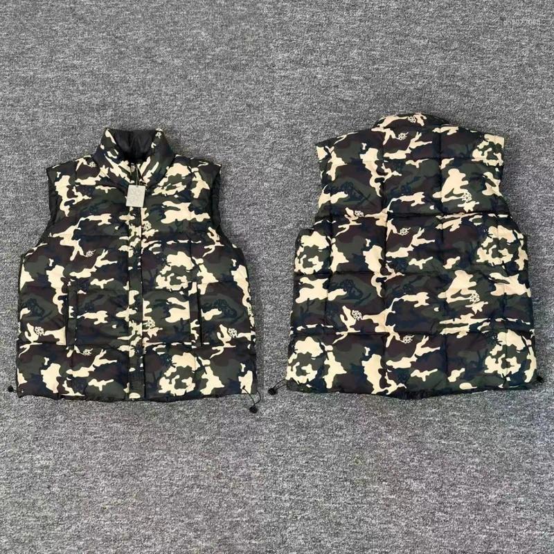 Men's Down Style Waistcoat Double Sided Wear Vest High Street Hip Hop Loose Camouflage Print Padded Jacket Men Women