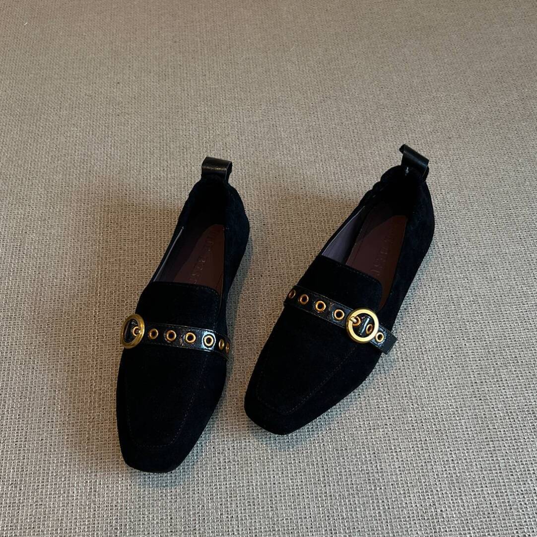 Free Shipping 2026 Designer New Women Elegant Suede Loafers Fashion Versatile Comfort Square Toe Dress Shoes Black Brown