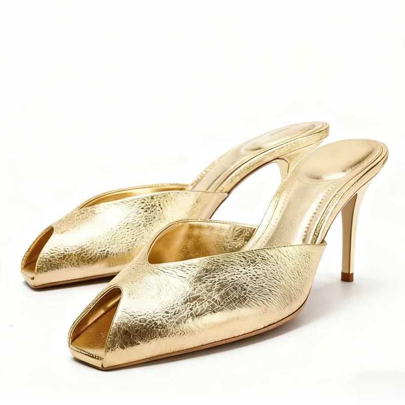 Gold Slippers Woman Sexy Peep Toe Slide Sandals Elegant Thin High Heels for Ladies Luxury Designer Shoes Sandalias De Mujer Z251218