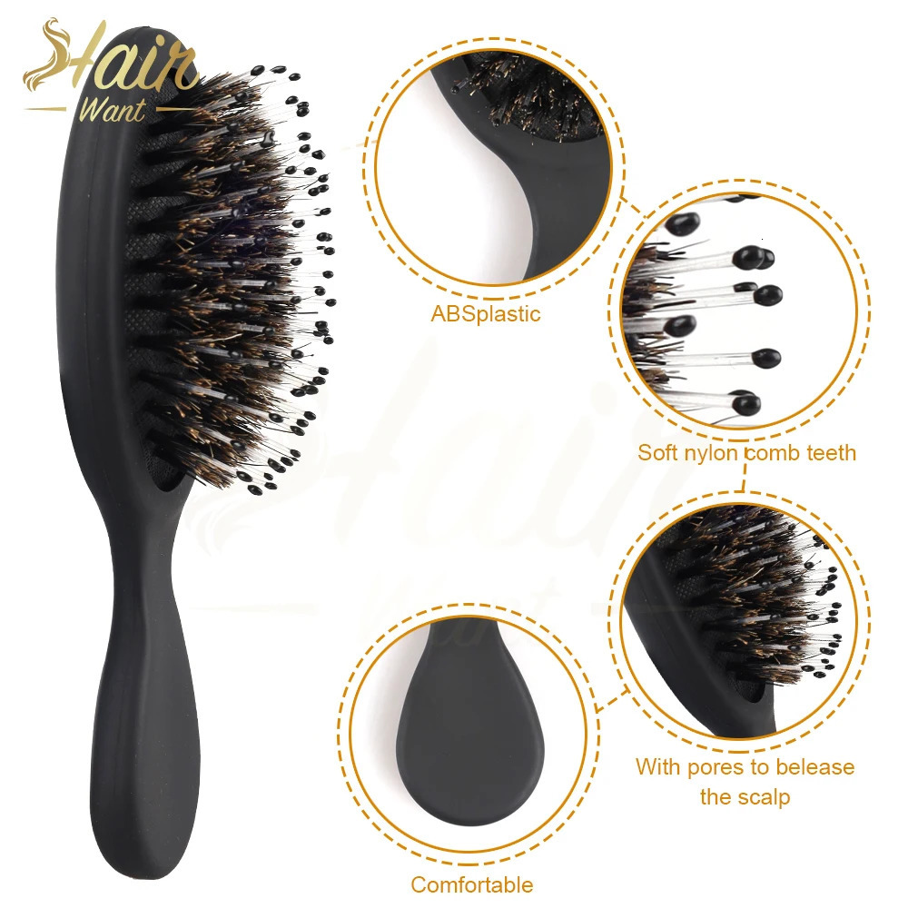 Hair Want Mini Boar Bristles Hair Bursh Travel Size Hair Brush for Women Men Kids Protable Small Hair Brush for Pockets Purses 251218