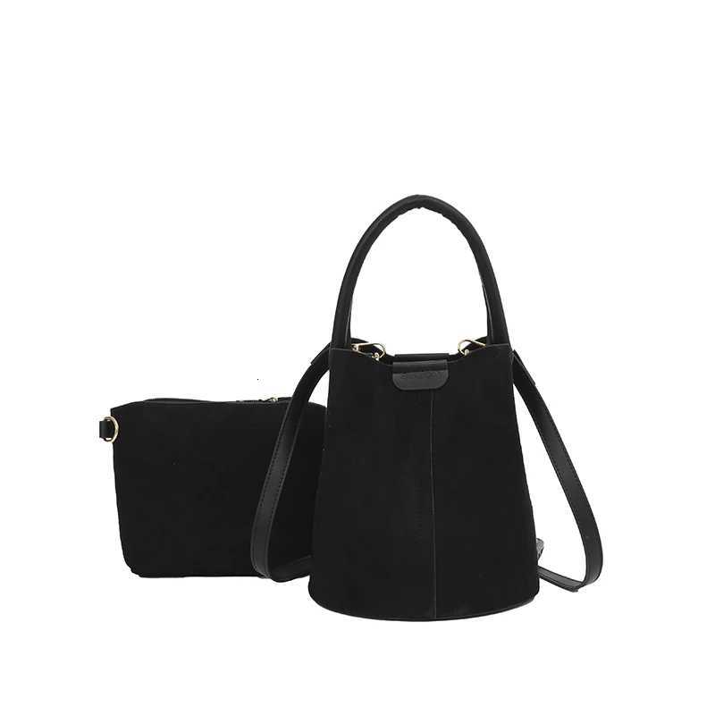 Fashion Faux Suede Solid Color Hasp Bucket Shoulder Bags Hot Sale Versatile Crossbody Bags on Sale Temperament Simple Female BagT251218